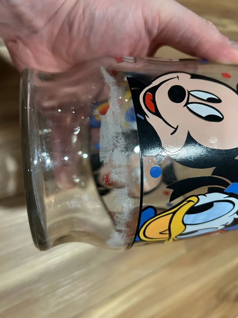Vintage Disney Mickey & Friends Glass Jar with Plastic Lid